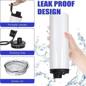 Vasos deportivos sublimables de 20 oz con dos tapas, vasos sublimables de borde plano, taza aislada de acero inoxidable de doble pared - Product Image 3