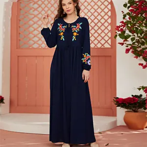 Best Selling Printed Embroider Ramadan Abaya Muslim Women Long Maxi Dress Islamic Kaftan Jilbab Dubai Robe Gown