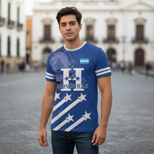 T-shirt da uomo personalizzata a maniche corte con stampa a fantasia caraibica per il 205° anniversario della festa dell'indipendenza dell'Honduras 1821-2026, casual e sportiva - Product Image 5