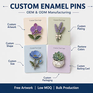 Badges de revers en métal personnalisés, émail dur botanique, plaqué argent, motifs Orchidée, Lavande, Pavot bleu, Succulente - Product Image 4