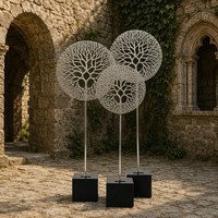 Esculturas de Árboles Contemporáneas de Acero Inoxidable Totalmente Personalizables con Base Negra Moderna