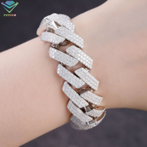 Hip Hop Jewelry 3Rows 15MM iced out chain Gold Plated 925 <b>Silver</b> VVS Moissanite Diamond Link Chain <b>Bracelet</b> GRA certificate - Product Image 6