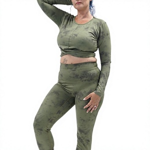 Wholesale Custom Logo OEM Tie-Dyed 2 Pieces <b>Set</b> Crop Top Long Sleeve Tees Butt Lifting <b>Sexy</b> Leggings Spandex/Polyester Knit - Product Image 6