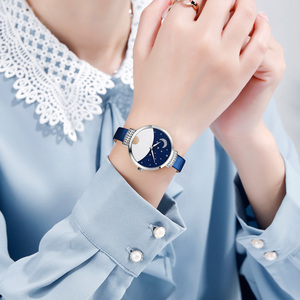Reloj de cuarzo para mujer, esfera minimalista con diamantes, correa de cuero, resistente al agua 30M, elegante reloj de vestir - Product Image 3