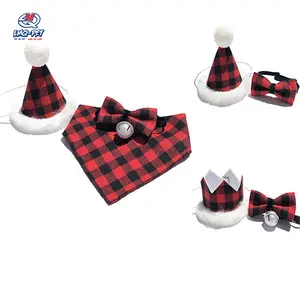 Christmas Knit Plaid Print Winter Dog Hat Scarf Set for Small Dogs Cat Gift Party Decorations Christmas Dog Hat