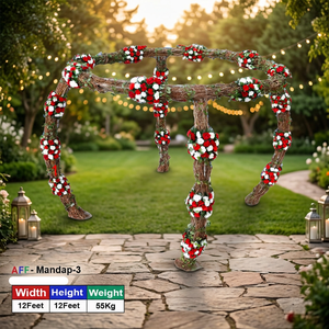 Mandap de mariage floral rustique artificiel avec décoration florale rouge et blanche en bois, hauteur 5-6 pieds, largeur supérieure à 6 pieds, NOUVELLE ARRIVÉE - Product Image 3