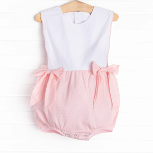 Ricamo <span class=keywords><strong>rosa</strong></span> Swiss Dot Baby Girl vestiti abbinati nuovo pagliaccetto e abiti con fiocco di cotone per neonata pagliaccetto per bambine - Product Image 2