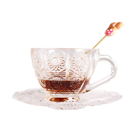 Ensemble de tasses à café en verre gaufré tournesol style vintage européen, tasses à eau et à thé en cristal, mugs pour petit-déjeuner et porridge, pour la maison, les mariages et les fêtes