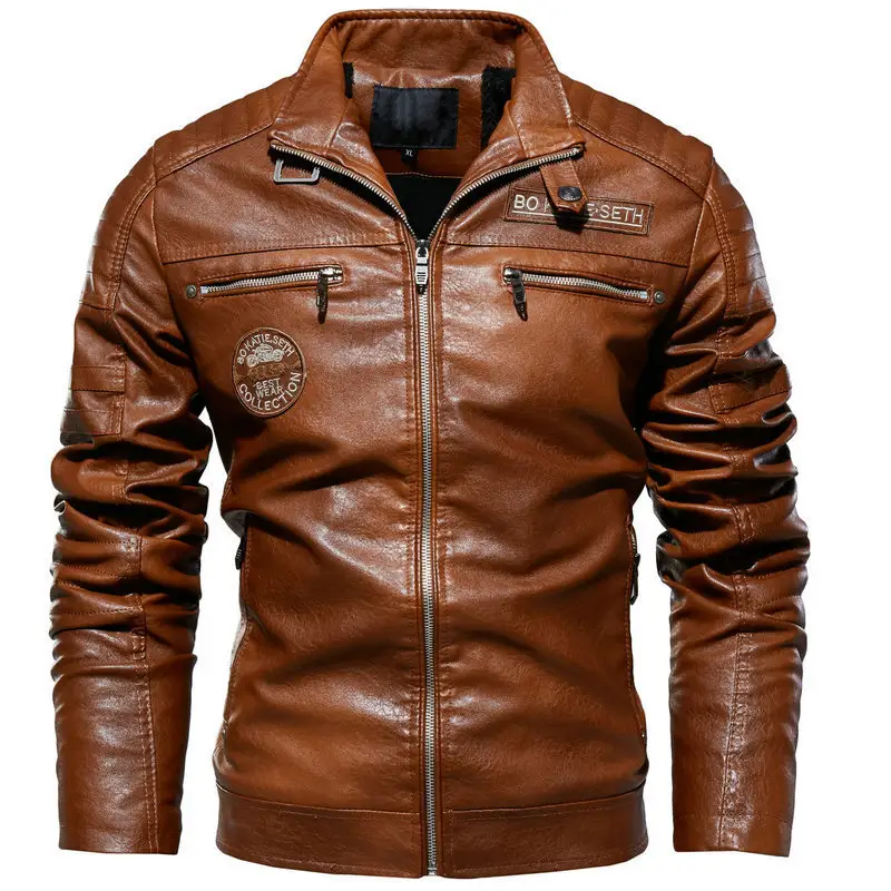 OEM inverno Outono Homens Racer zipper Motocicleta PU Jaquetas De Couro Bomber Jacket Plus Size Black Brown Leather Jacket