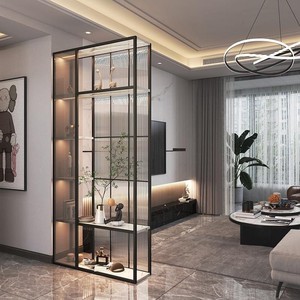 Armoire de séparation en acier inoxydable avec verre trempé, pour entrée et salon - Product Image 2
