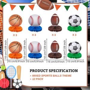 HAWIN 12 pièces <span class=keywords><strong>de</strong></span> décoration <span class=keywords><strong>de</strong></span> <span class=keywords><strong>centre</strong></span> <span class=keywords><strong>de</strong></span> <span class=keywords><strong>table</strong></span> en papier nid d'abeille sur le thème des sports mélangés, football, <span class=keywords><strong>basketball</strong></span>, baseball, soccer, pour anniversaire - Product Image 5