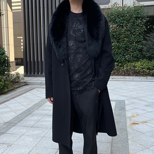 Nuovo <span class=keywords><strong>Cappotto</strong></span> Invernale di Lusso con Collo Staccabile in Pelliccia di Volpe, <span class=keywords><strong>Cappotto</strong></span> in Lana e <span class=keywords><strong>Cashmere</strong></span> per <span class=keywords><strong>Uomo</strong></span> - Product Image 1