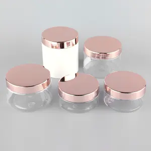 Frasco vacío de plástico transparente y blanco para cosméticos, frasco para crema cosmética con tapas de oro rosa personalizadas, 2oz, 4oz, 8oz, 16oz