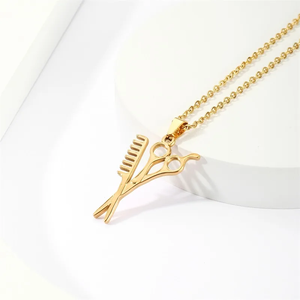 Collar con Colgante de Tijeras y Peine de Peluquero, Chapado en <span class=keywords><strong>Oro</strong></span> de 18K sobre Acero Inoxidable, con <span class=keywords><strong>Cadena</strong></span> de Eslabones, Regalo de Navidad para Amigos - Product Image 4