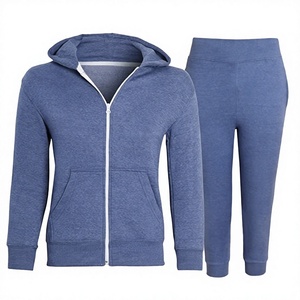Ensemble de survêtement unisexe bleu à capuche zippé, coupe ajustée, couleur unie, avec pantalon et sweat-shirt longs à poches latérales, idéal pour l'été - Product Image 1