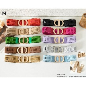 Cintura elastica in PU con doppia fibbia e design con lettera D, alla moda, per donna e uomo - Product Image 1