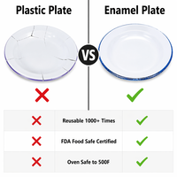 Assiette de camping en émail avec logo personnalisé, assiette à dîner d'extérieur, plat de pique-nique en métal, vente en gros, incassable, rétro, certifié FDA