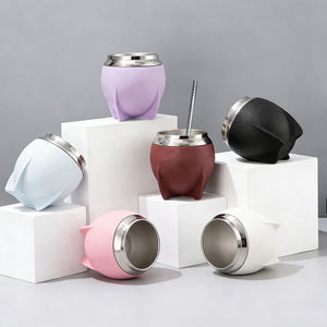 Gourde à yerba mate 10oz en acier inoxydable à double paroi, argentine, calabash, 280ml, tasse à thé, revêtement extérieur en plastique isolant - Product Image 1