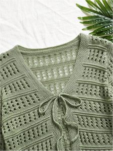 <span class=keywords><strong>SHENHE</strong></span> Cardigan court en maille bohème ajouré à nouer sur le devant pour femme, 100 % polyester avec doublure en laine, idéal pour l'été - Product Image 3