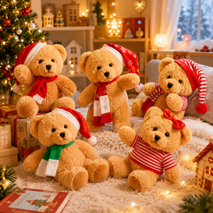 Ours en peluche de Noël OEM ODM, adorable et doux, avec bonnet de Père Noël rouge et écharpe chaude, idéal pour les cadeaux de festival hivernal - Product Image 5