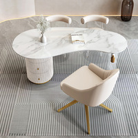 Bureau d'ordinateur moderne en bois massif et acier inoxydable avec plateau en dalle de roche pour réception de bureau et consultation médicale