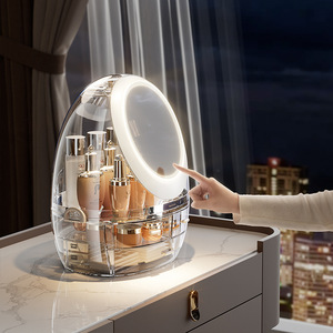 Cosmetic <b>Storage</b> Box <b>Drawer</b> Style Desktop High Capacity Skincare Organizer With Mirror And Led Light Makeup Organizer - Product Image 3