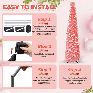 Série <span class=keywords><strong>d</strong></span>'arbres de Noël pliables transfrontaliers 1,5 m, <span class=keywords><strong>d</strong></span>écoration <span class=keywords><strong>d</strong></span>'arbre de Noël rétractable rond rose mignon - Product Image 3