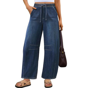 <span class=keywords><strong>Jeans</strong></span> Larghi da <span class=keywords><strong>Donna</strong></span> <span class=keywords><strong>con</strong></span> <span class=keywords><strong>Elastico</strong></span> <span class=keywords><strong>in</strong></span> <span class=keywords><strong>Vita</strong></span> e Coulisse, Pantaloni <span class=keywords><strong>in</strong></span> Denim Baggy <span class=keywords><strong>in</strong></span> Misto Cotone, Vestibilità Ampia e Gamba Dritta - Vendita all'Ingrosso - Product Image 2