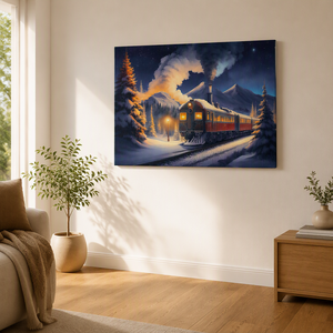 Decoración Navideña para Pared, Lienzo con Diseño de Trenito y Santa Claus, Impresión Digital de Paisaje Invernal con Luna, Nieve y Muñeco de Nieve - Product Image 2