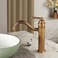 Robinet de lavabo moderne en laiton massif, finition antique, monotrou, à poser sur le comptoir, mitigeur monocommande pour lavabo sur pied