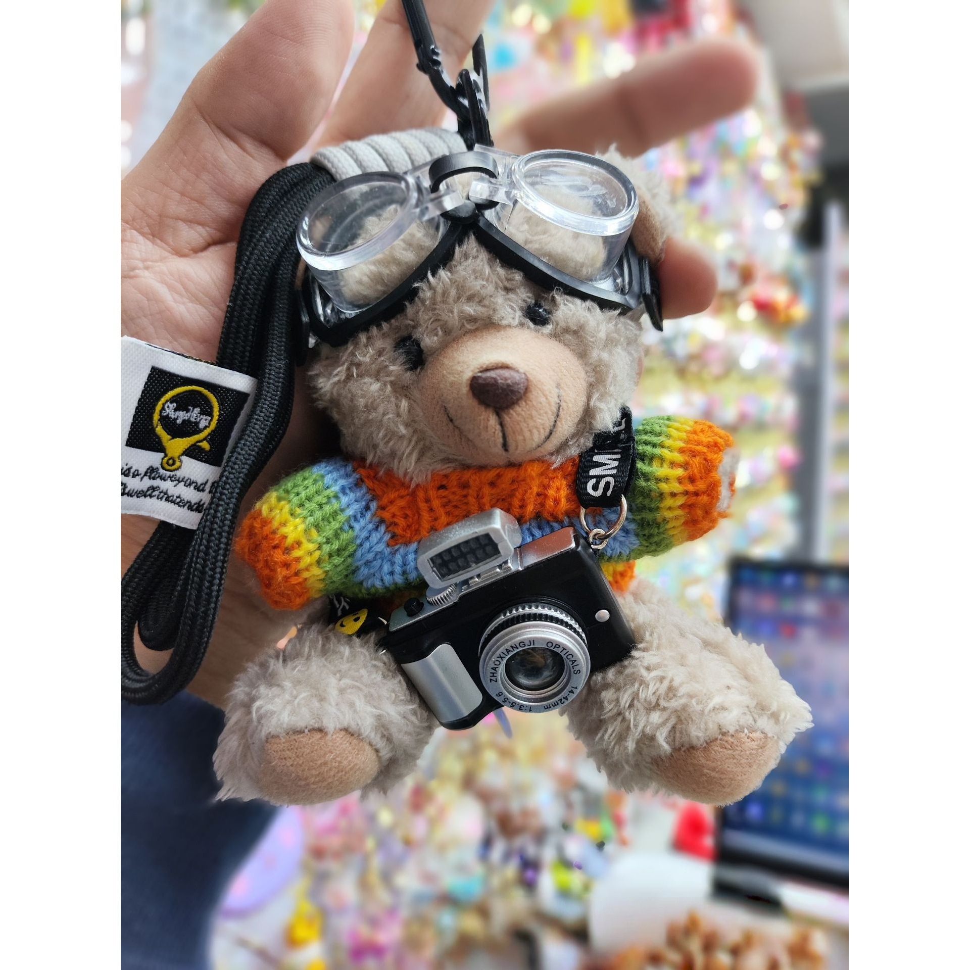 [Kaka Flash Camera] Lunettes de Natation Arc-en-Ciel Ours Brun Cordon Noir