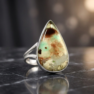 Anillo de Lujo Hecho a Mano con Gema Natural de Aquaprase en Engaste de Plata de Ley 925 para Boda, Compromiso, Aniversario o Fiesta - Product Image 3