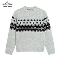 AiNear Vente en gros Logo personnalisé Design Oem & Odm Manches longues Col ras du cou Norwegian Fair Isle Jacquard Pull en tricot de laine pour hommes