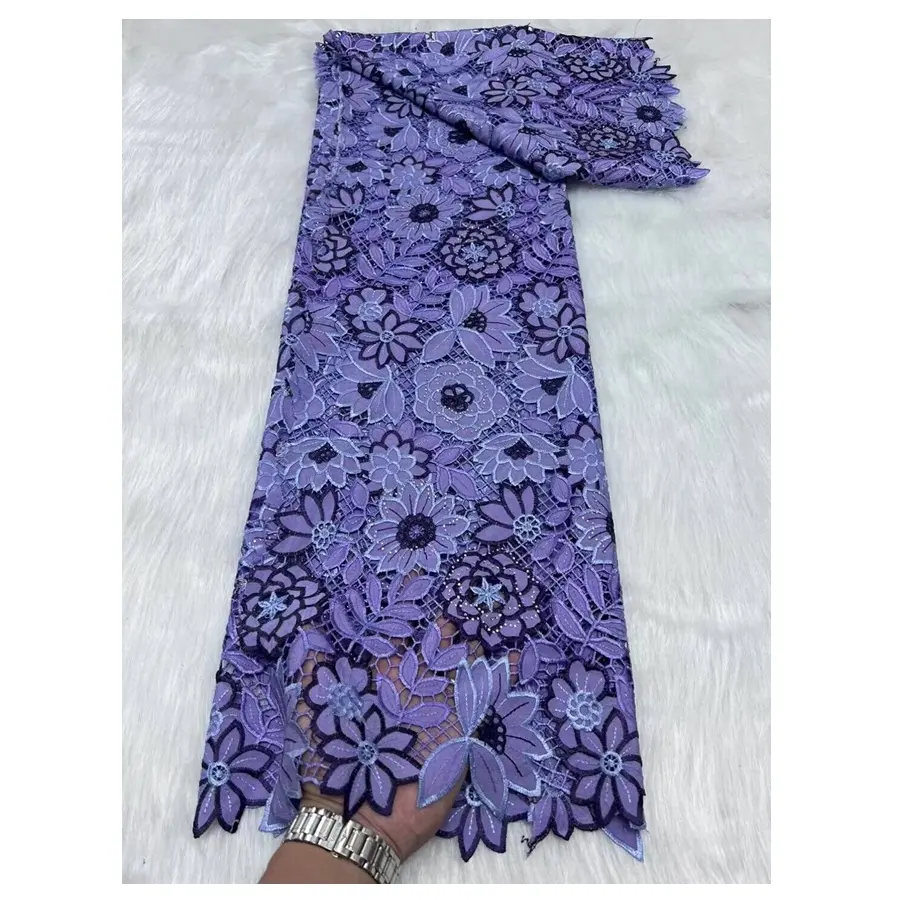 Direkt vertrieb Cord Lace Fabric African Guipure Mit Strass Mix color Floral Women Dress