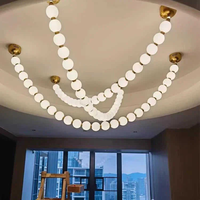 Lustre moderne nordique minimaliste en fer LED dimmable, design collier de perles, pour maison, hall d'hôtel, villa, suspension longue