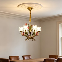 Lustre français vintage en fer forgé à motifs floraux avec éclairage LED pour salon, salle à manger, chambres à coucher