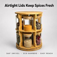Support à épices rotatif en bambou avec 12 pots en verre et couvercles en bois, organisateur d'épices de comptoir pour rangement de cuisine, vente en gros, OEM