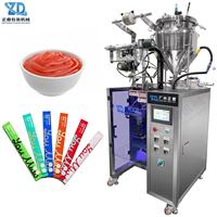 Machine d'emballage automatique de sauce bolognaise à piston à trois soudures latérales avec agitateur chauffant pour sachets de pâte de tomate rouge en acier inoxydable