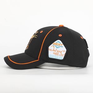 Casquettes de baseball brodées personnalisées OEM pour hommes, en tissu respirant de haute qualité, 6 panneaux, noires, avec logo et passepoil - Product Image 3