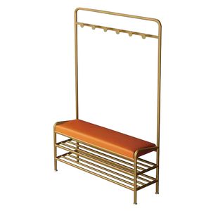 SENYU Modern Gold Metal <b>Coat</b> <b>Rack</b> <b>with</b> 6 Hooks and 3 <b>Shoe</b> Shelves Multipurpose Entryway <b>Storage</b> <b>Bench</b> Furniture - Product Image 3