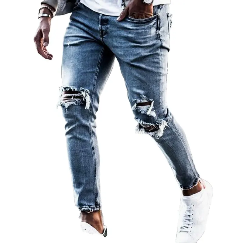 Custom Skinny Jeans men Street wear Destroyed Ripped Jeans Hip Hop Broken male Pencil Biker Embroidery Patch Pants