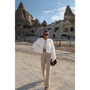 <b>Vintage</b> Off-White Long <b>Fur</b> <b>Coat</b> with Short <b>Fur</b> Dyed and Woven Featuring Printed Pattern and Button Decoration - Product Image 4