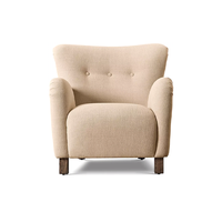 Fauteuil Minimaliste en Tissu pour Salon, avec Ailes Évasées et Accoudoirs Inclinés, Pieds en Chêne, Écologique, Idéal Hôtel et Appartement