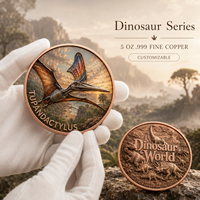Koin Dinosaurus Raptor Tembaga Murni 999 5 oz, Relief Tinggi, Dilukis dengan UV, Hasil Akhir Seperti Proof, Koleksi Dino Predator