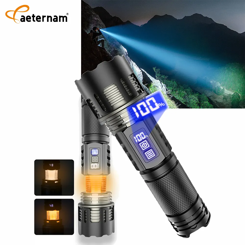 Spotlight Teleskop zoom zweifarbige Hilfs-Power bank wasserdichte wiederauf ladbare USB-LED-Taschenlampe Außen taschenlampe
