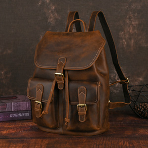 กระเป๋าเป้หนังแท้ผู้ชาย หนังวัวแท้ลาย Crazy Horse สีน้ำตาลเข้ม สไตล์วินเทจ  ขนาดใหญ่ จุของได้เยอะ มีหลายช่อง - Product Image 2