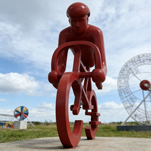 Sculpture <span class=keywords><strong>de</strong></span> cycliste en fibre <span class=keywords><strong>de</strong></span> verre personnalisée, statue <span class=keywords><strong>de</strong></span> sport sur vélo rouge pour la décoration <span class=keywords><strong>de</strong></span> parcs et <span class=keywords><strong>de</strong></span> stades - Product Image 6