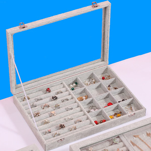 Caixa de armazenamento para anéis, brincos e joias, grande capacidade, transparente, à prova de poeira, com cobertura de veludo, expositores de joias, atacado. - Product Image 1