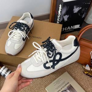 Nouvelles baskets compensées en cuir marron pour femme, style automne, à double lacet, décontractées, type German Trainer, semelle souple - Product Image 3