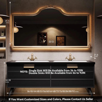 Meuble-lavabo flottant rétro français en bois massif avec vasque en céramique en pierre frittée, armoire miroir LED intelligente